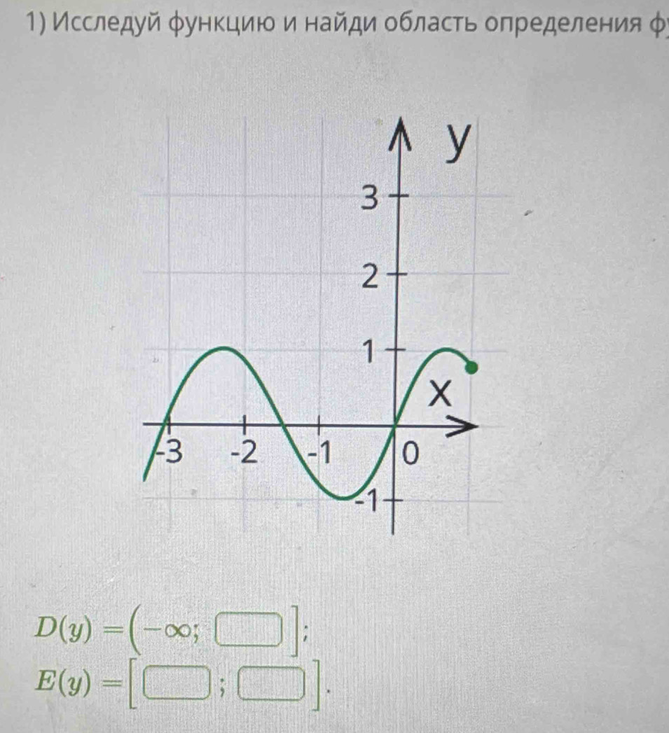 Исследуй φункциюо инайди область олределения φン
D(y)=(-∈fty ;□ ];
E(y)=[□ ;□ ].