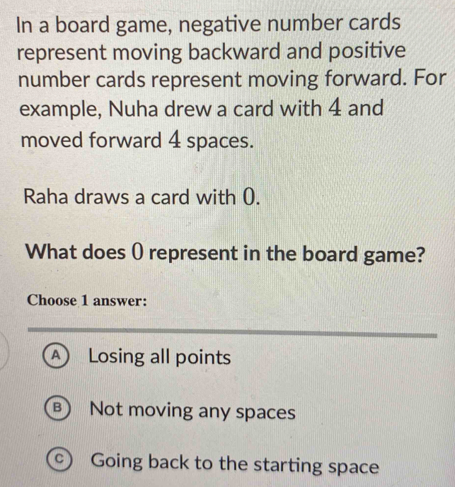 In a board game, negative number cards represent moving backward and ...