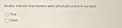 Studies indicate that humans were physically active in our past.
True
False