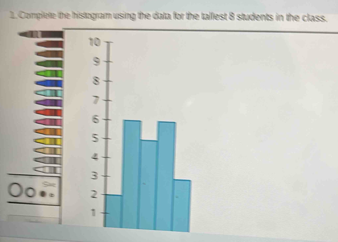 Complete the histogram using the data for the tallest 8 students in the class.