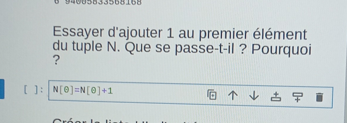 Résolu :94005833568168 Essayer d'ajouter 1 au premier élément du tuple ...