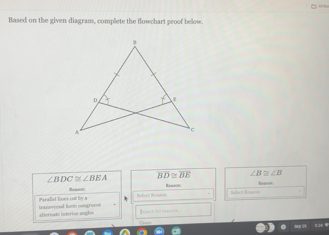 Solved: All Bo Based on the given diagram, complete the flowchart proof ...