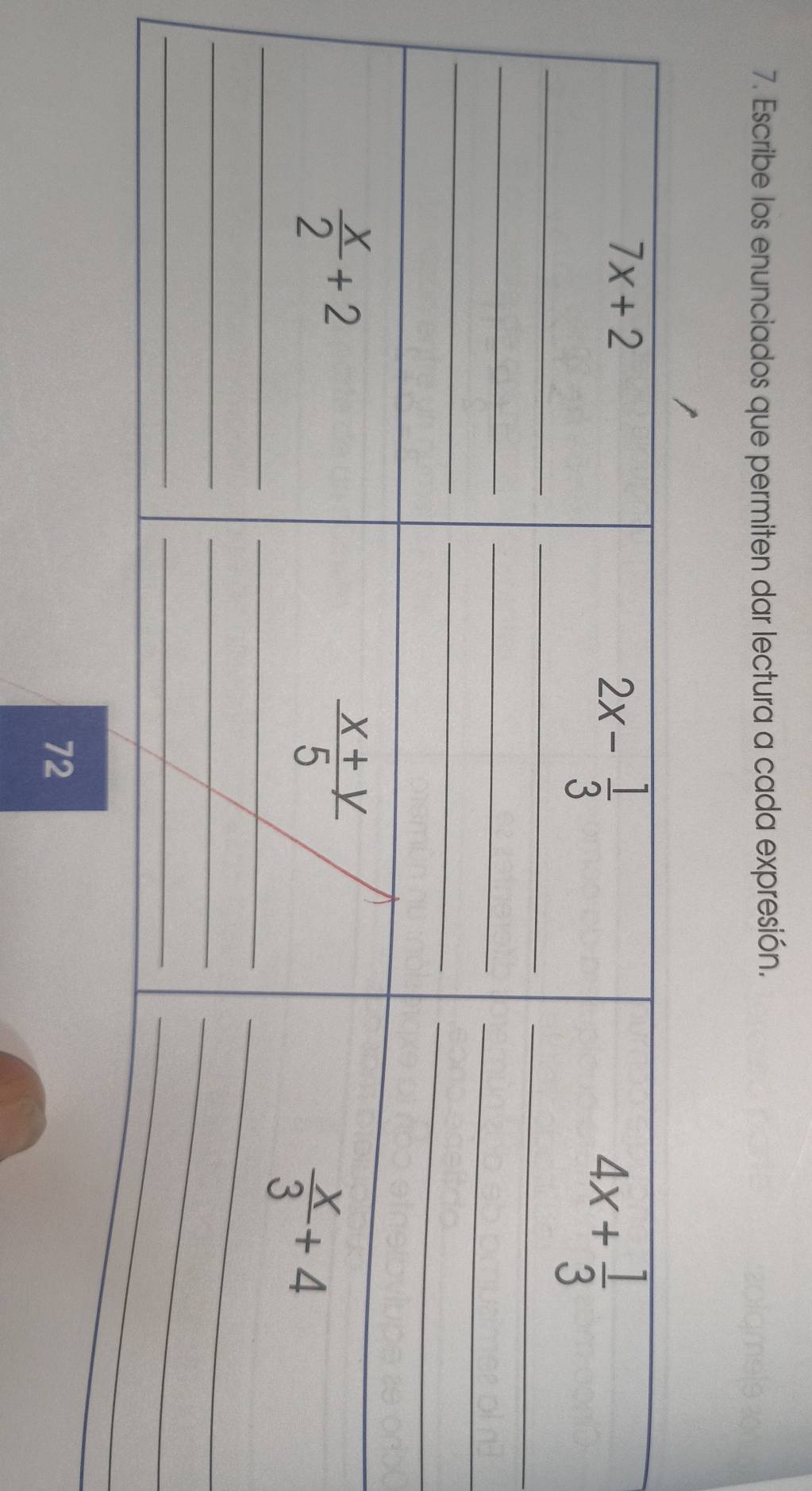 Escribe los enunciados que permiten dar lectura a cada expresión.