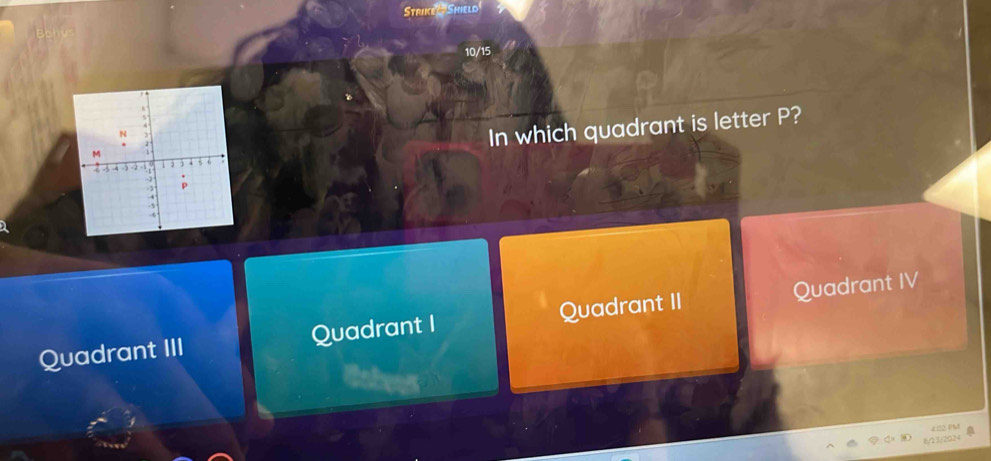 Solved: 10/15 In which quadrant is letter P? Quadrant III Quadrant I ...