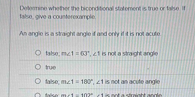 Solved: Determine whether the biconditional statement is true or false ...
