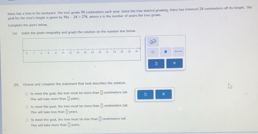 Solved: 'Hans has a tree in his backyard. The tree grows 50 centimeters ...