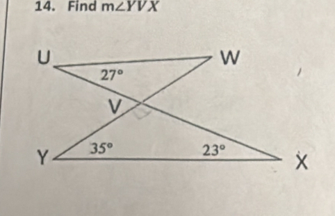 Find m∠ YVX