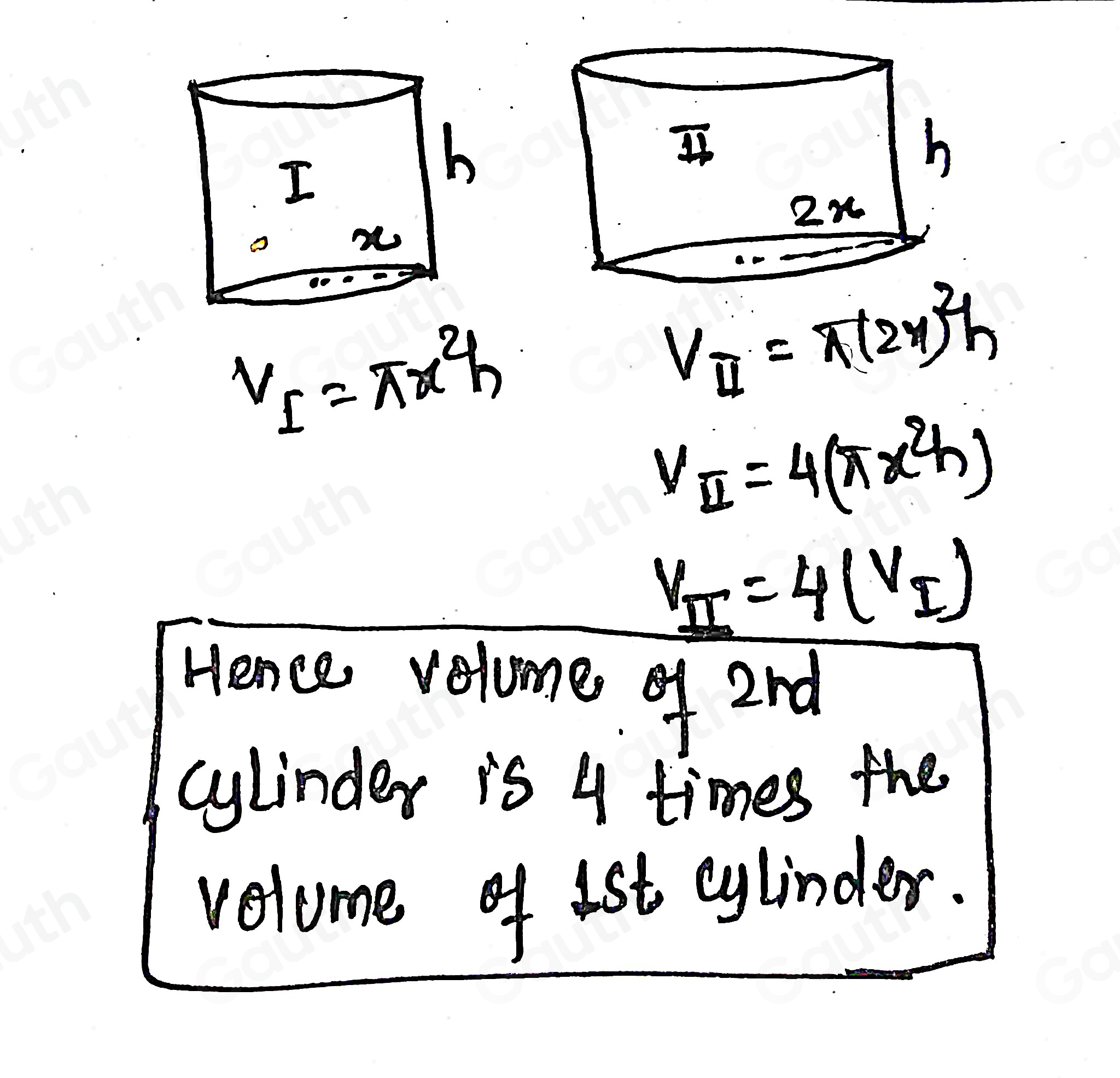 Solved: Two cylinders have the same height. The first cylinder has a ...