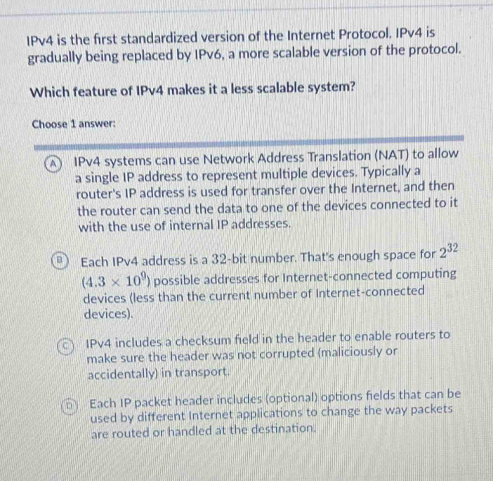 Solved: IPv4 is the first standardized version of the Internet Protocol ...
