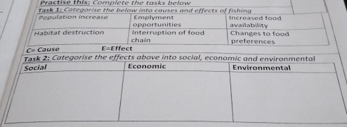 Practise this: Complete the tasks below
C= Cause