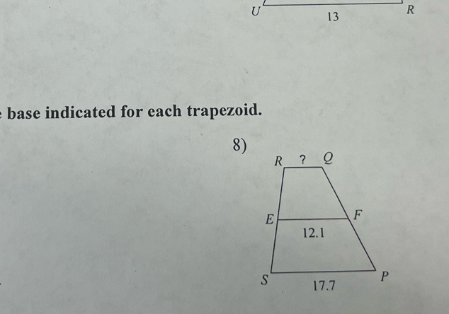 base indicated for each trapezoid. 
8)