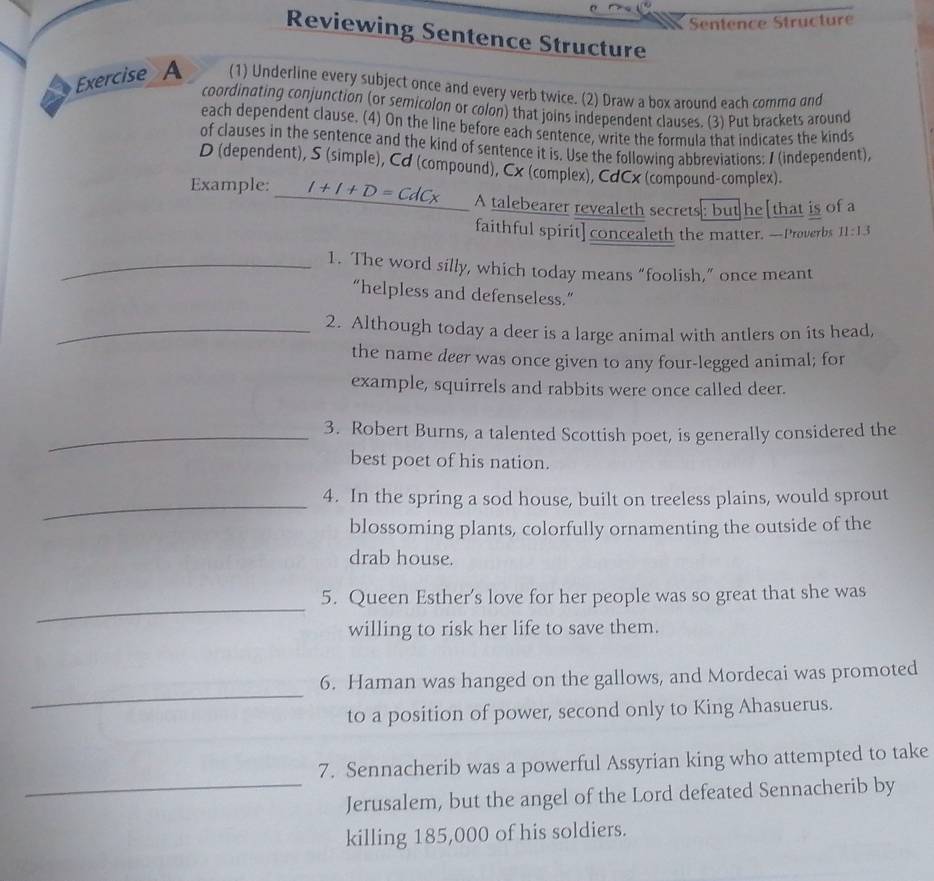Solved: Sentence Structure Reviewing Sentence Structure Exercise A (1 ...