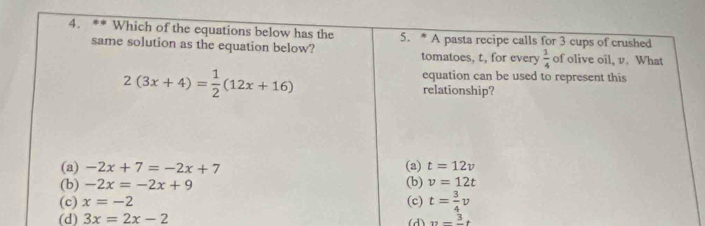 (d) 3x=2x-2 (d) 11=frac 3t