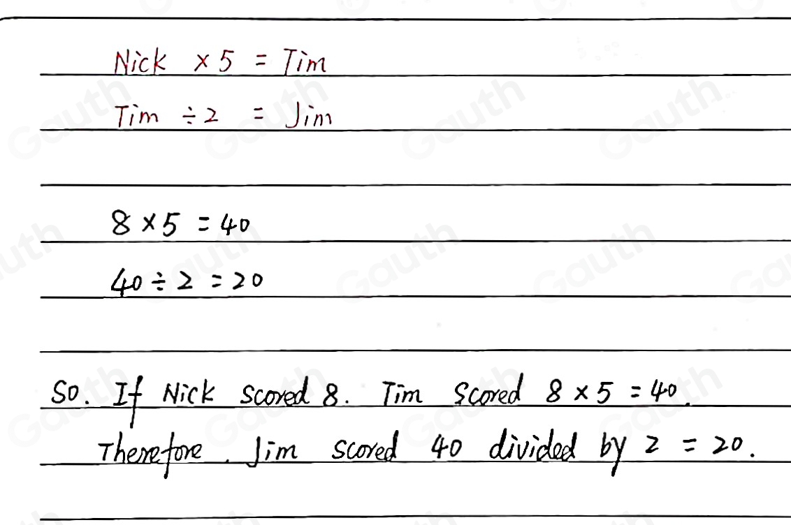 Solved: Tim has twice as many points as Jim and five times as many ...