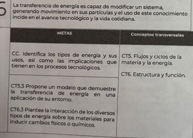 La transferencia de energía es capaz de modificar un sistema, 
generando movimiento en sus partículas y el uso de este conocimiento 
incide en el avance tecnológico y la vida cotidiana.