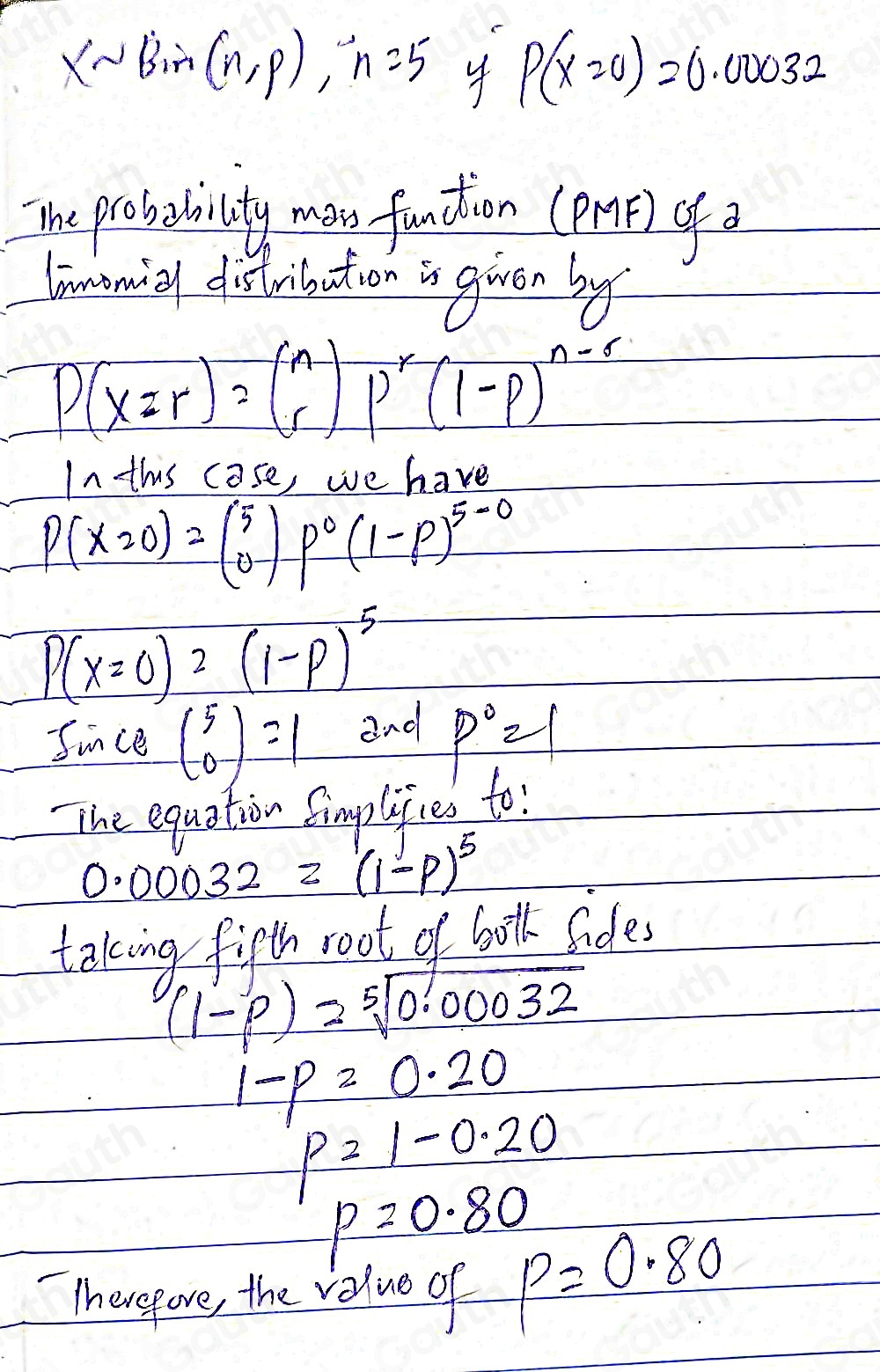 Solved: For a binomial distribution Xsim Bin(n,p) , suppose n=5. If P(X ...