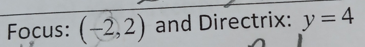 Focus: (-2,2) and Directrix: y=4