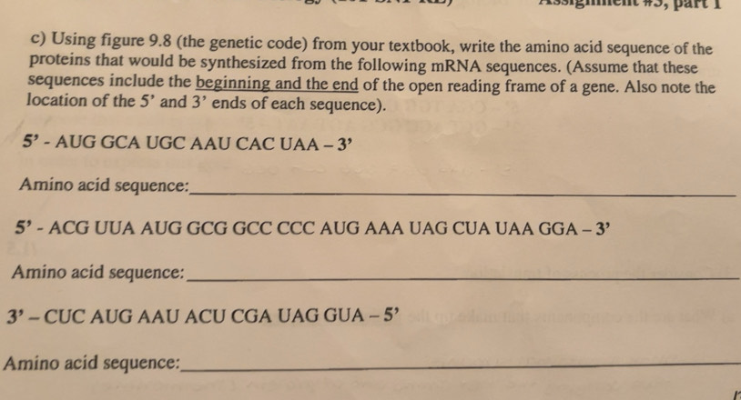 Solved: Assigment 45, pärt c) Using figure 9.8 (the genetic code) from ...