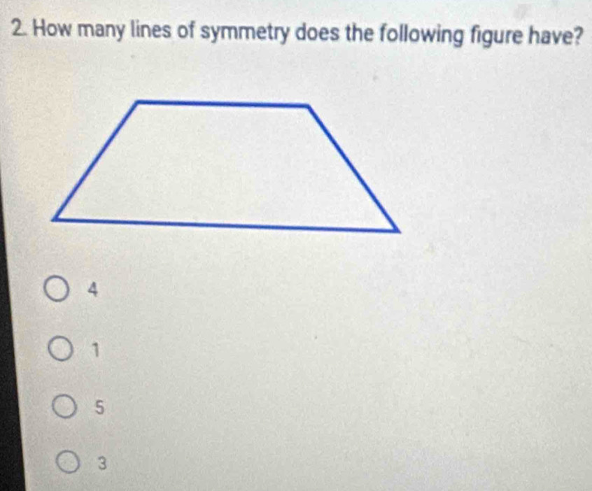 How many lines of symmetry does the following figure have?
4
1
5
3