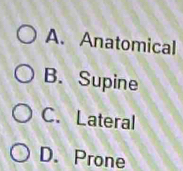 A. Anatomical
B. Supine
C. Lateral
D. Prone