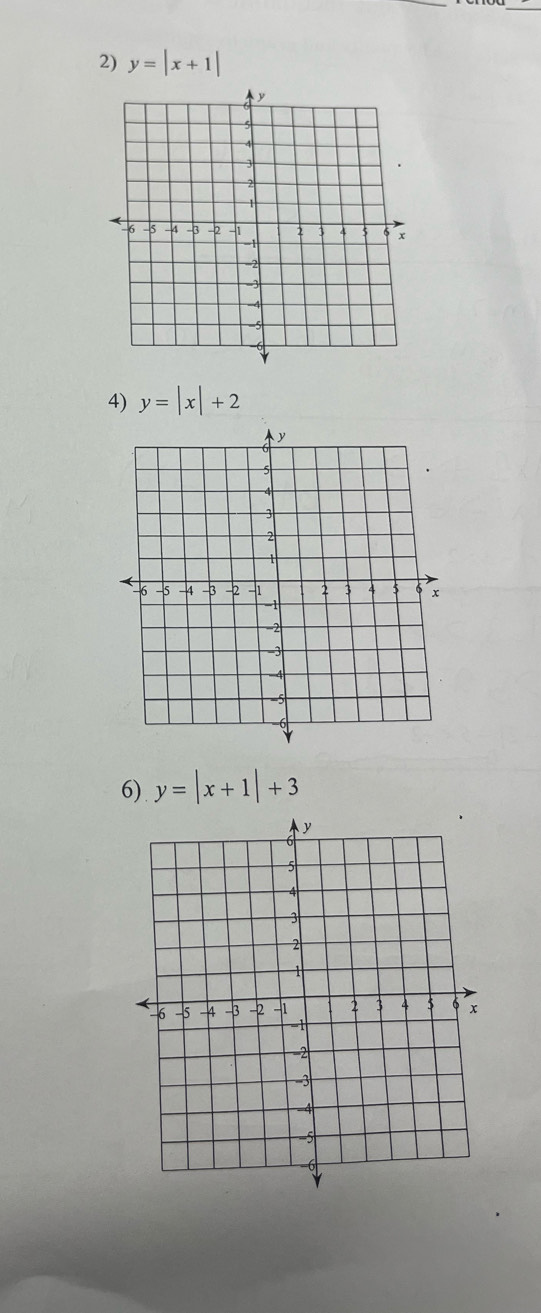 y=|x+1|
4) y=|x|+2
6) y=|x+1|+3