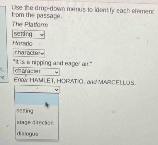 Solved: Use the drop-down menus to identify each element from the ...