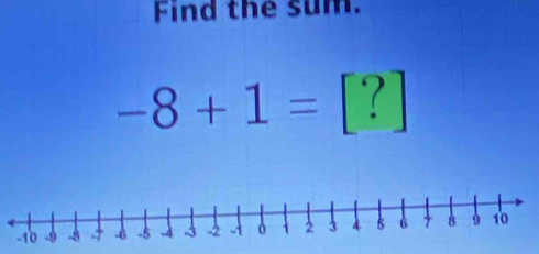 Find the sum.
-8+1=