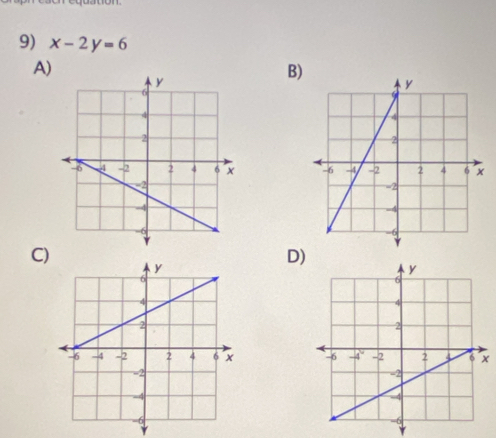 x-2y=6
A)
B)
 
C)
D)