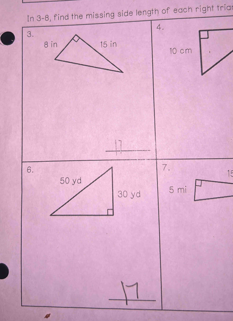 missing side length of each right triar