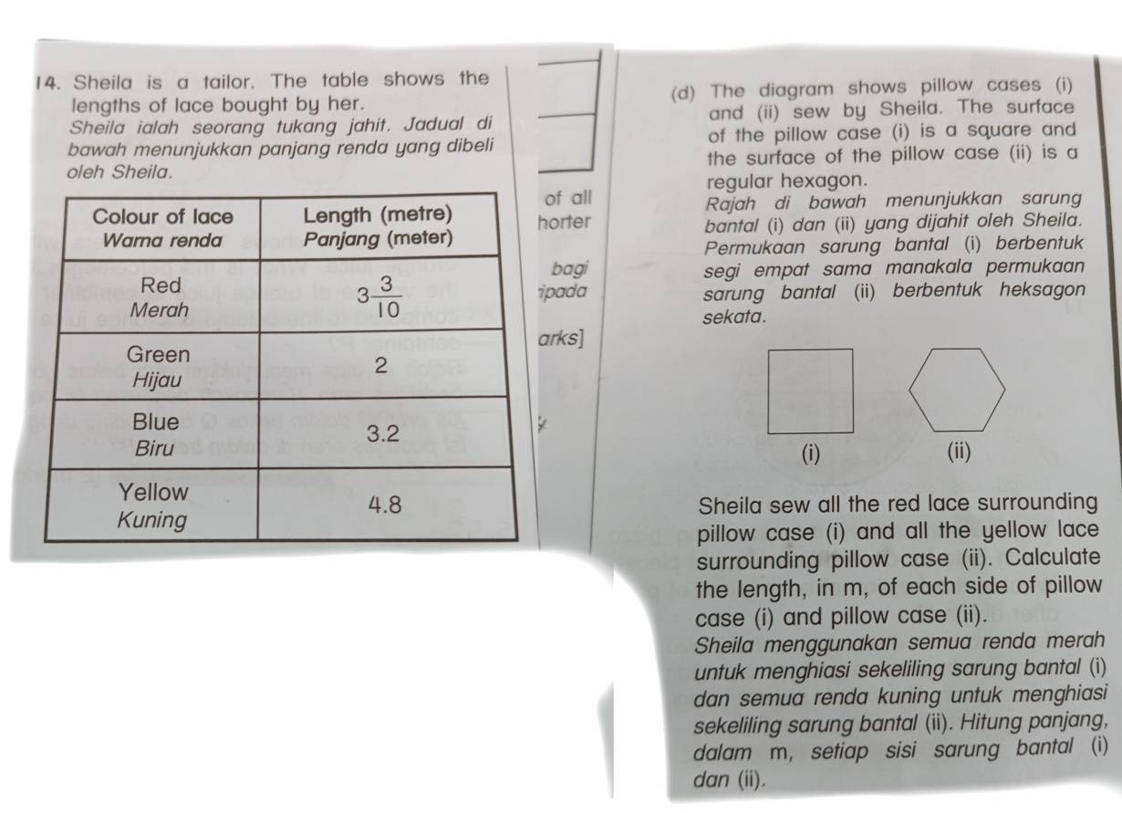 Solved: Sheila is a tailor. The table shows the lengths of lace bought ...