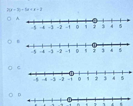 2(x-3)-5x
A.
B
C
D
C d -2 -7 -1 1 , 3 4 5