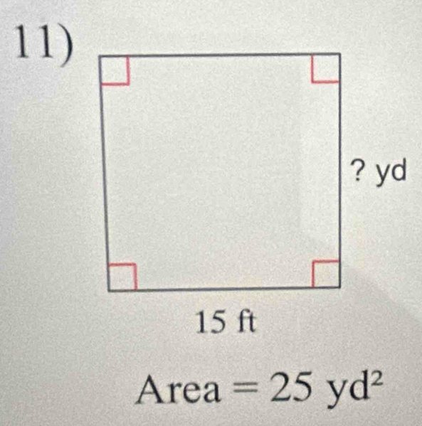 A 1 rea =25yd^2