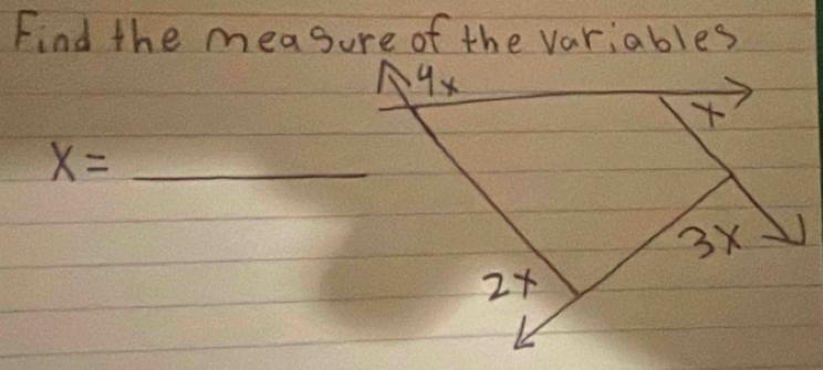 Find the measure of the variables
x=_ 