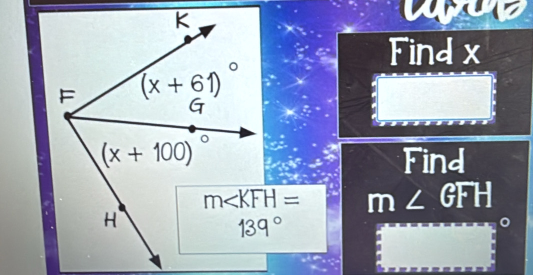 Find x
Find
m∠ GFH
a