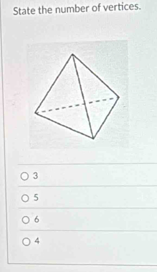 State the number of vertices.
3
5
6
4