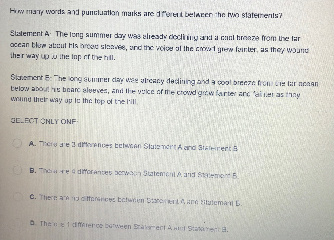 Solved: How many words and punctuation marks are different between the ...