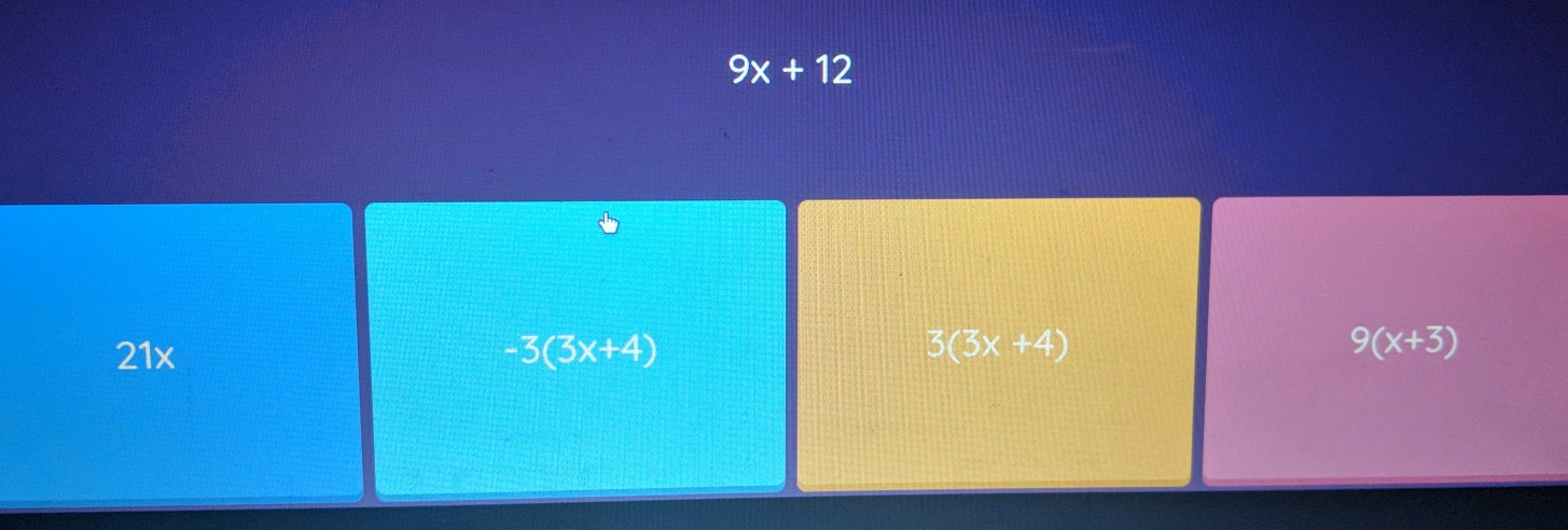 9x+12
3(3x+4)
21x -3(3x+4) 9(x+3)