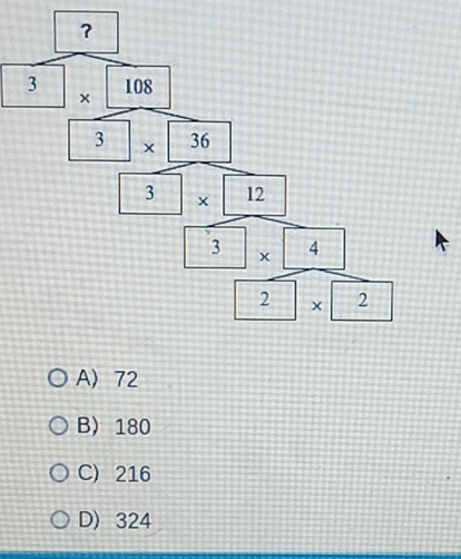 A) 72
B) 180
C) 216
D) 324