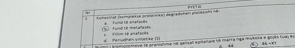 Numri i kromozomes
d. 44