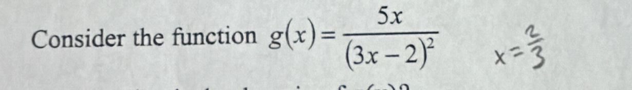 Consider the function g(x)=frac 5x(3x-2)^2