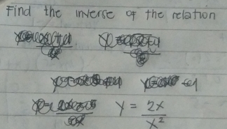 Find the inverse of the relation 
tel
y= 2x/x^2 