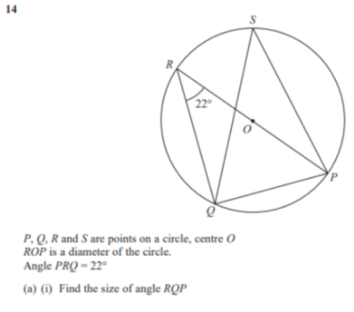 تم الحل:P, Q, R and S are points on a circle, centre O ROP is a ...