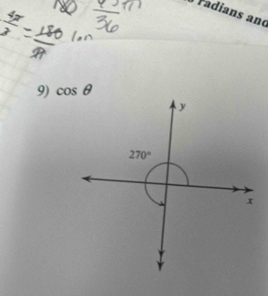  4π /3 
radians and 
9) cos θ
y
270°
x