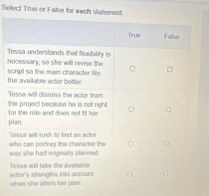 Select True or False for each
T
n
s
t
t
f
p