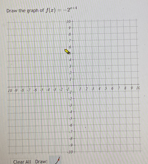 Draw the graph of f(x)=-2^(x+4)
Clear All Draw: