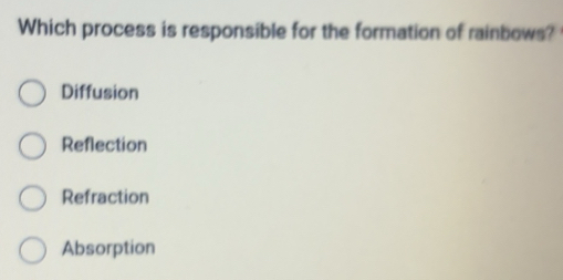 Solved: Which process is responsible for the formation of rainbows ...
