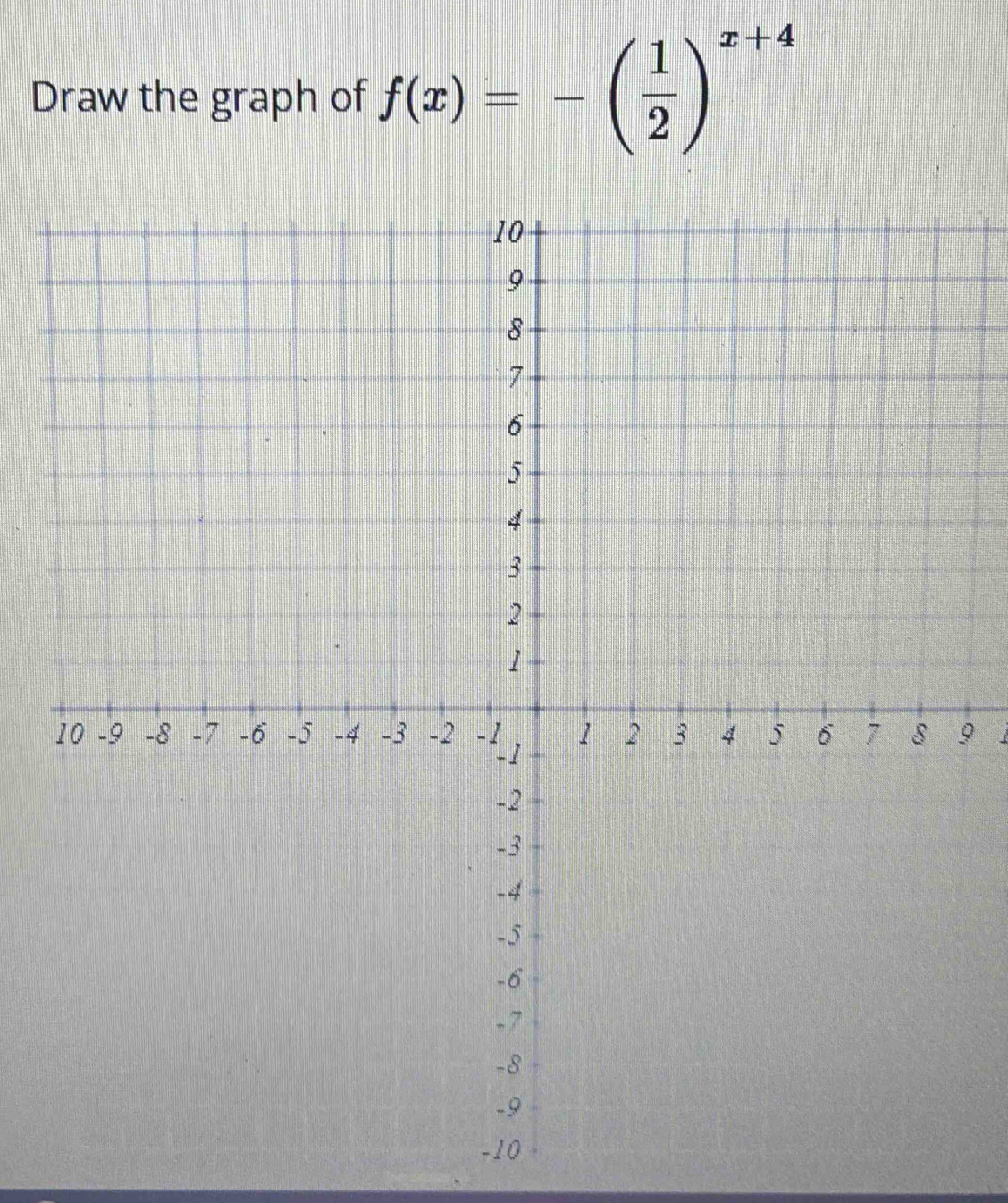 Draw the graph of f(x)=-( 1/2 )^x+4
9