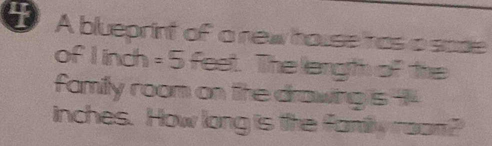 A blueprint of a new house has a sode 
of I inch =5 fest. The langth of the 
family room on the drawing is'
inches. How long is the familly roon?