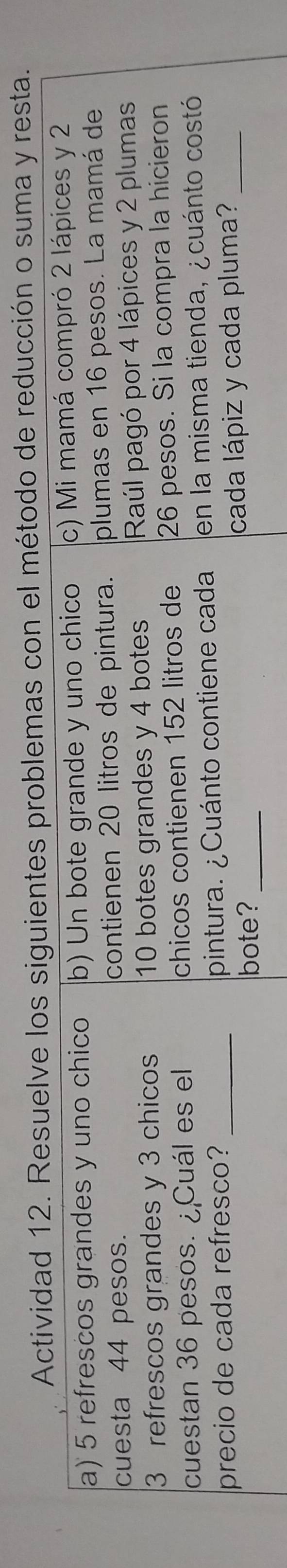 problemas con el método de reducción o suma y resta.