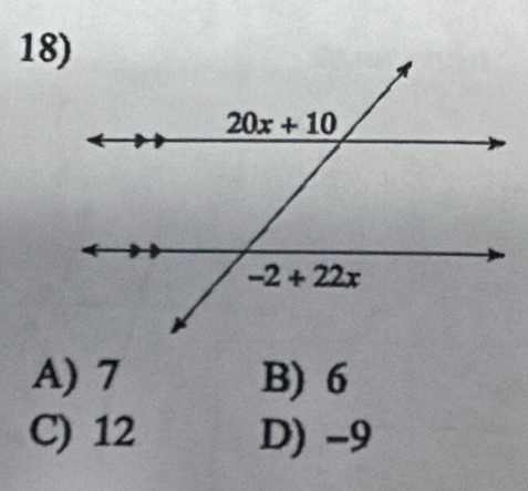 A) 7 B) 6
C) 12 D) -9